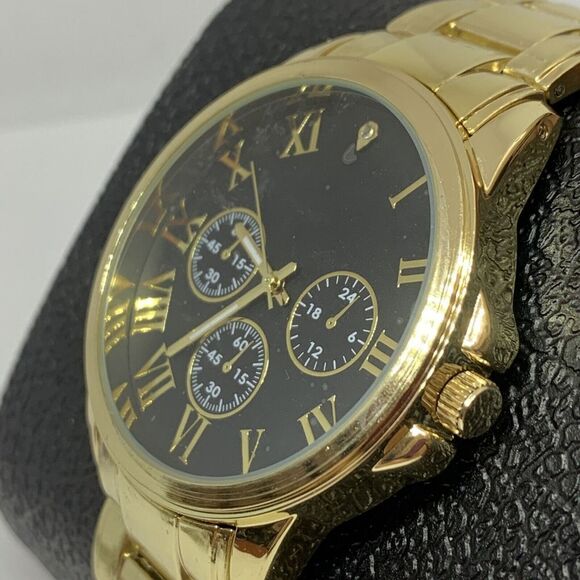 Inc International Concepts 100128134WA Men's Gold Analog Black Dial Watch NWC83 - Picture 2 of 8